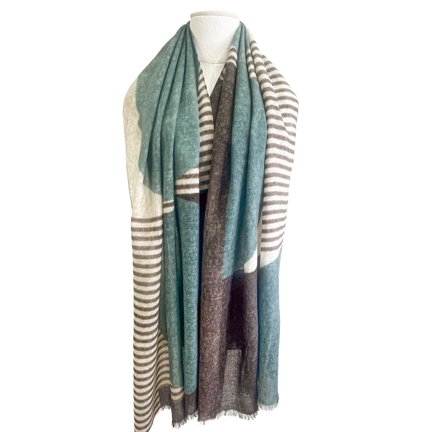 イタリア製ウールプリントストール(グリーン)