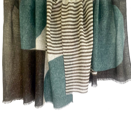 イタリア製ウールプリントストール(グリーン)