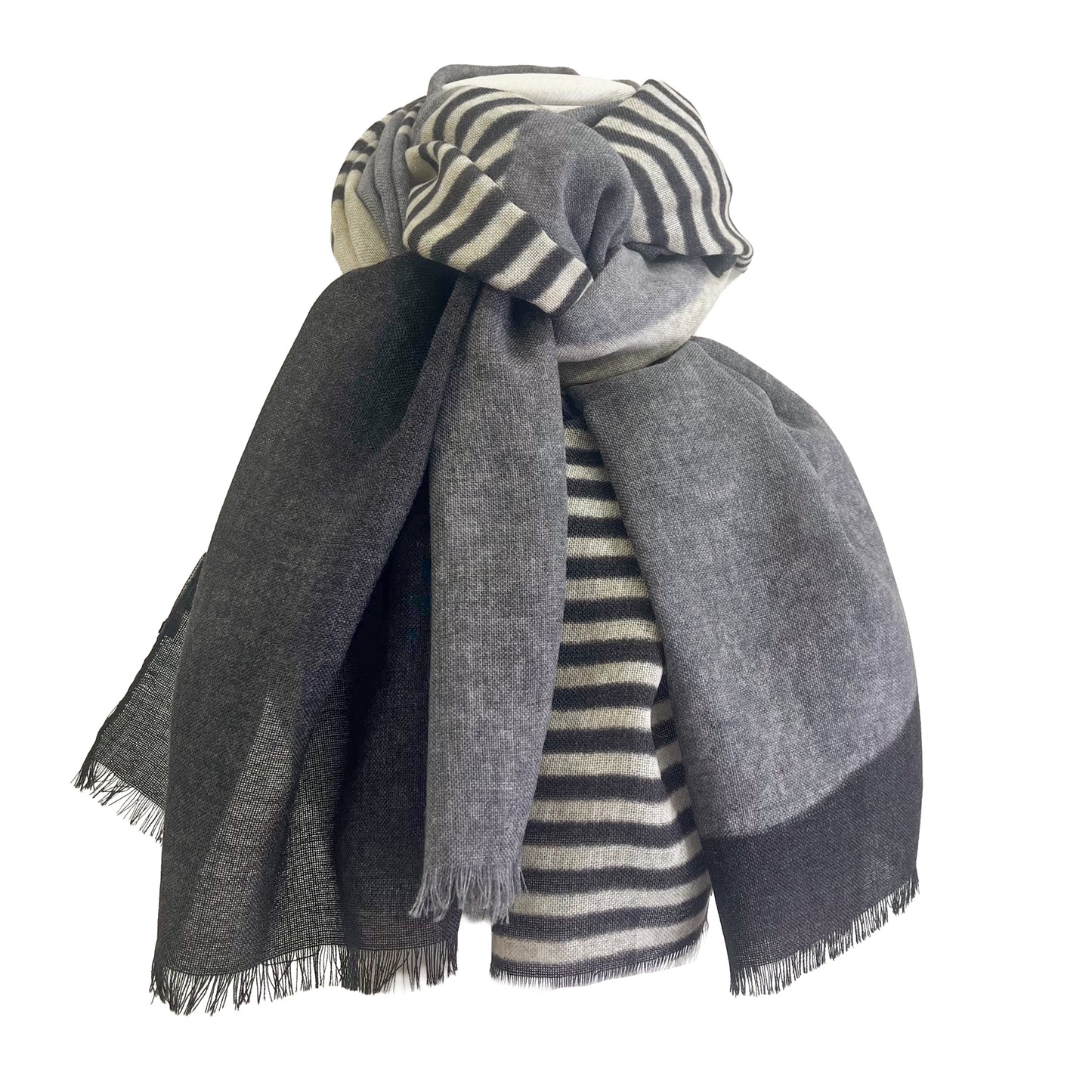 イタリア製ウールプリントストール(ブラック/ホワイト)