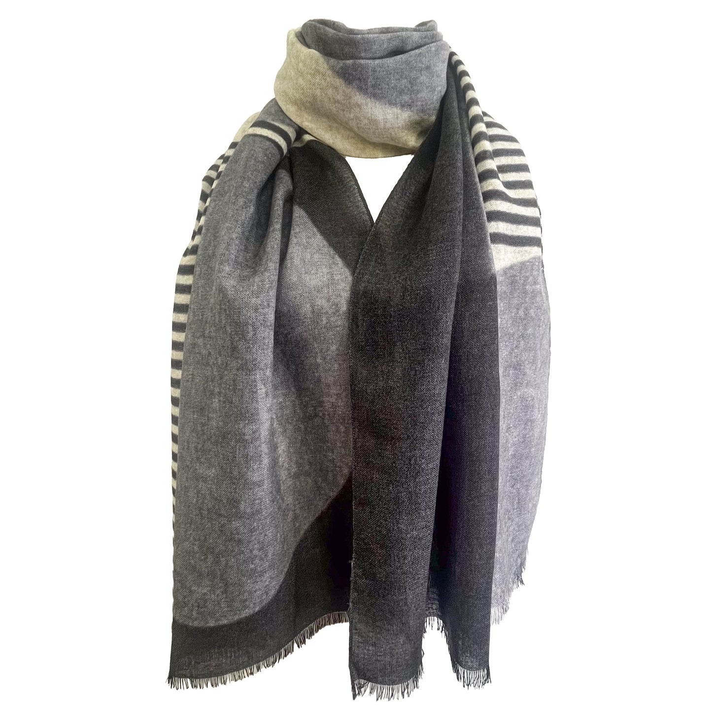 イタリア製ウールプリントストール(ブラック/ホワイト)