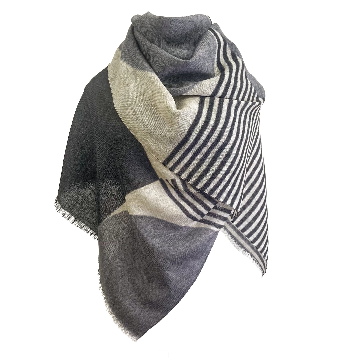 イタリア製ウールプリントストール(ブラック/ホワイト)