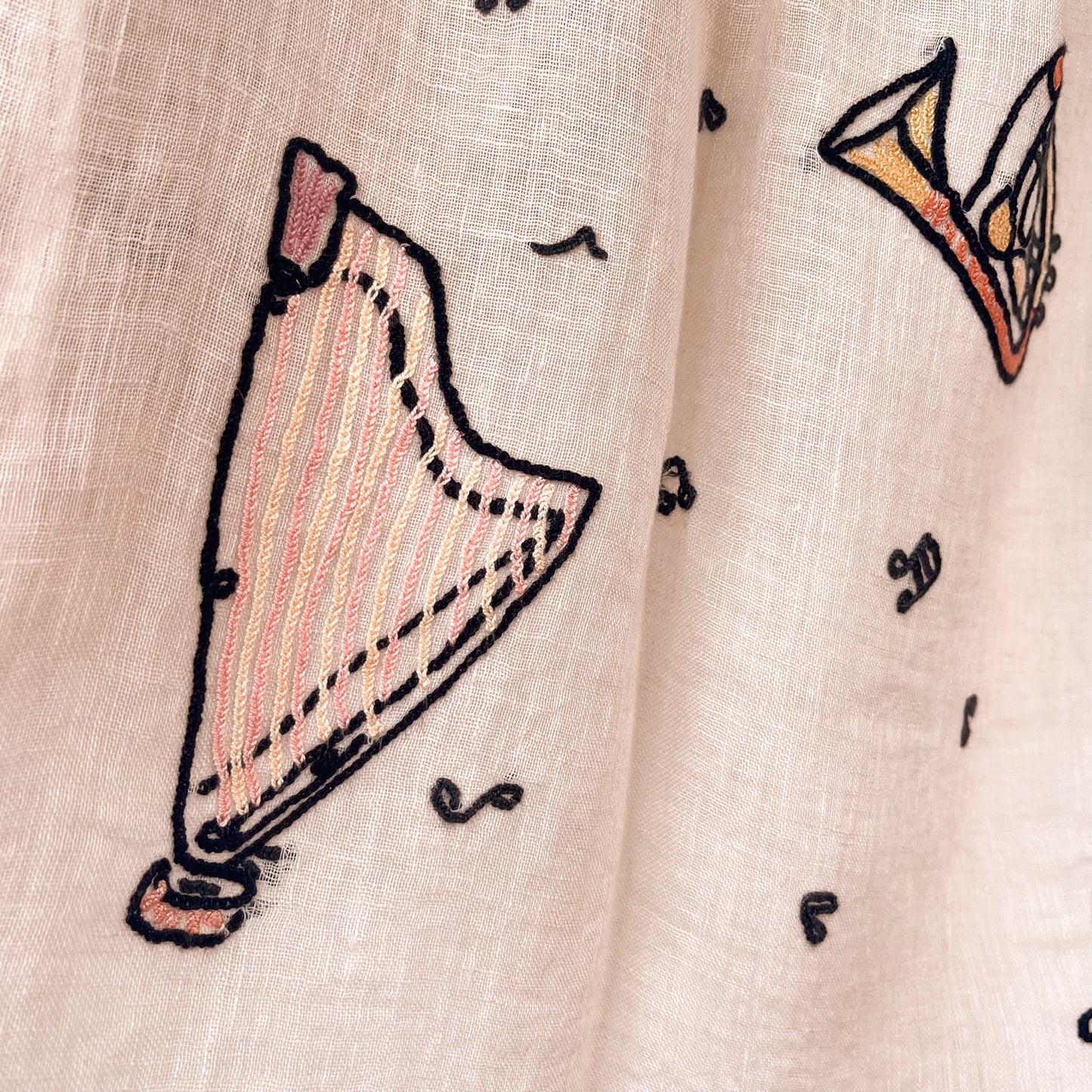 JAZZ pattern wool/silk Allie hand embroidered stole 40cm wide (beige) S-WTA2555JZ_0151 