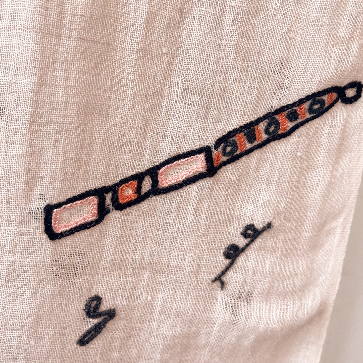 JAZZ pattern wool/silk Allie hand embroidered stole 40cm wide (beige) S-WTA2555JZ_0151 