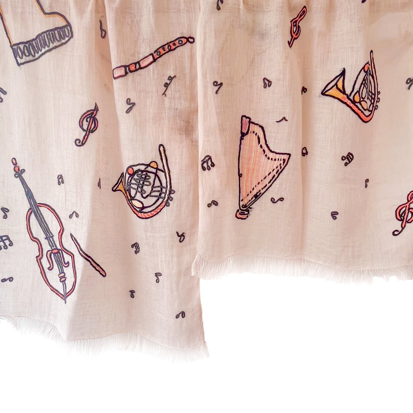 JAZZ pattern wool/silk Allie hand embroidered stole 40cm wide (beige) S-WTA2555JZ_0151 