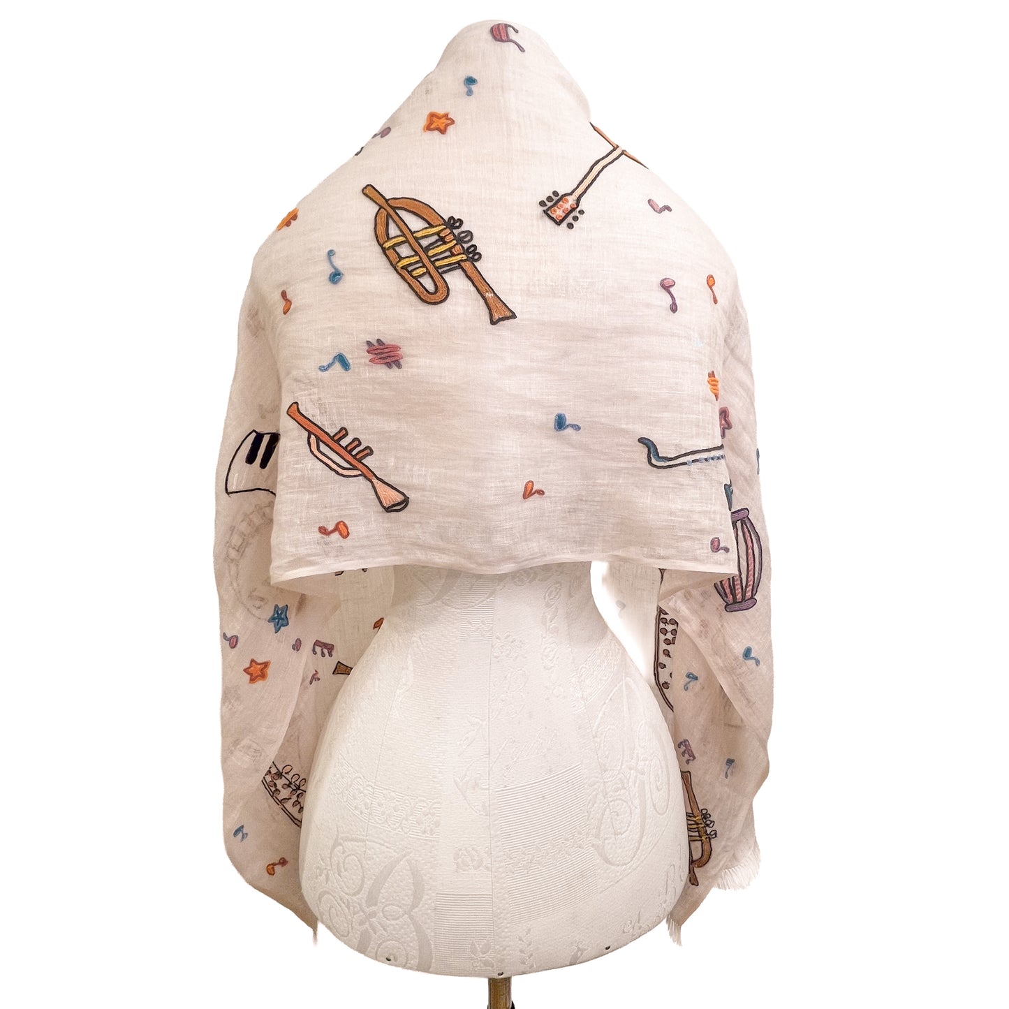 JAZZ pattern wool/silk Allie hand embroidered stole 40cm wide (beige) S-WTA2555JZ_0151 