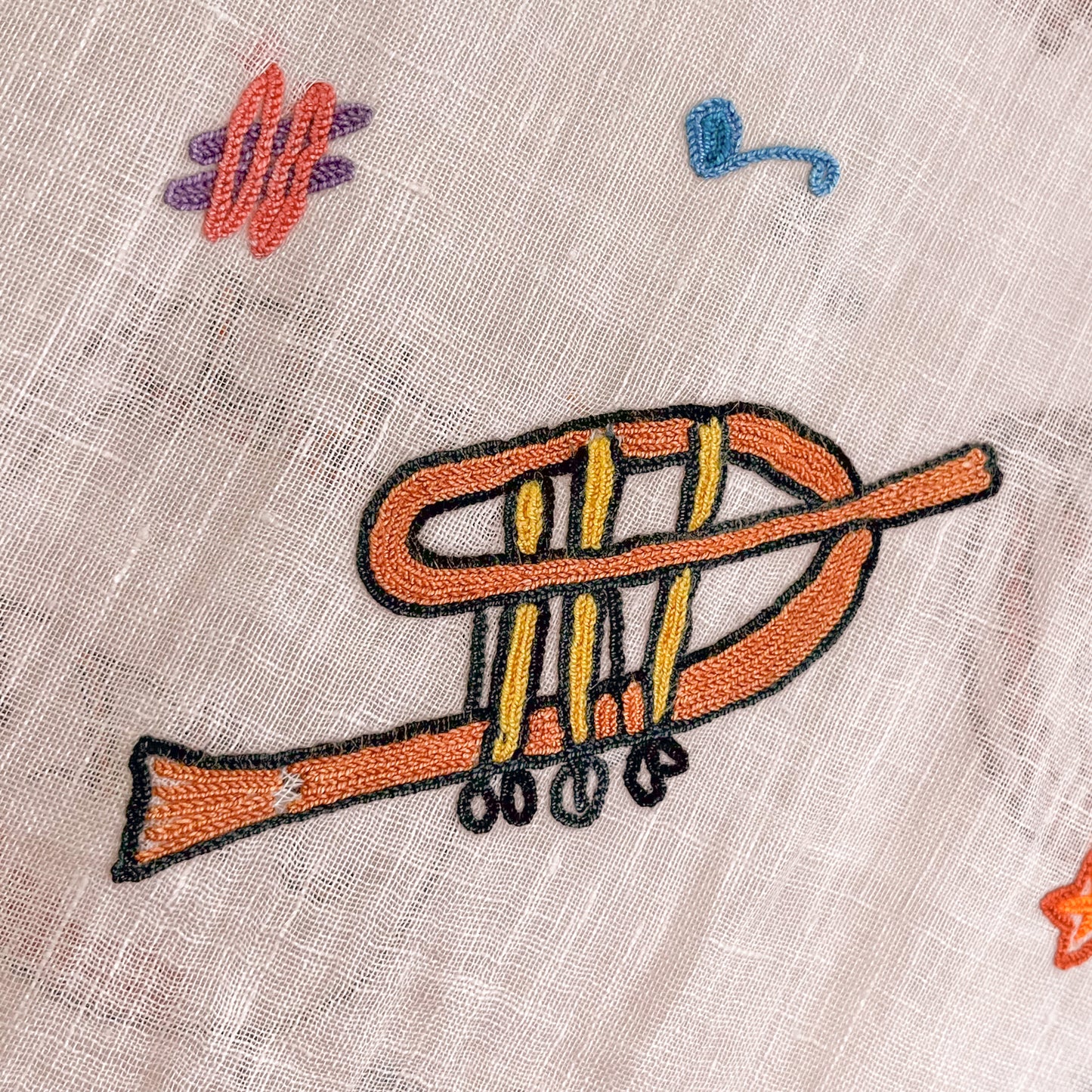 JAZZ pattern wool/silk Allie hand embroidered stole 40cm wide (beige) S-WTA2555JZ_0151 