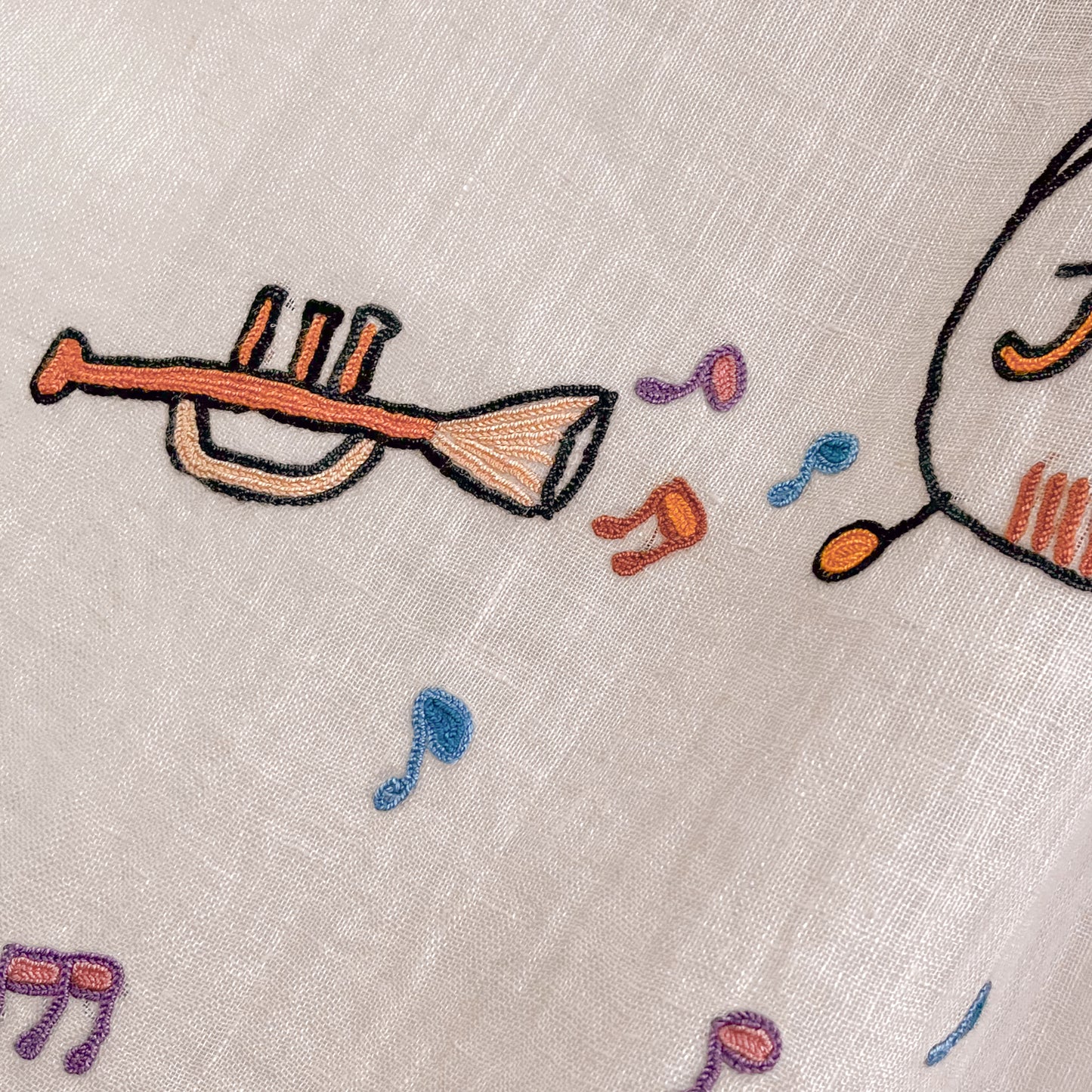 JAZZ pattern wool/silk Allie hand embroidered stole 40cm wide (beige) S-WTA2555JZ_0151 