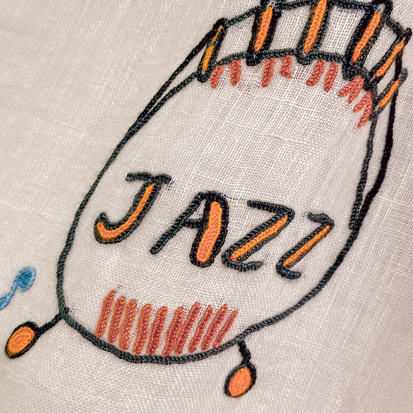 JAZZ pattern wool/silk Allie hand embroidered stole 40cm wide (beige) S-WTA2555JZ_0151 