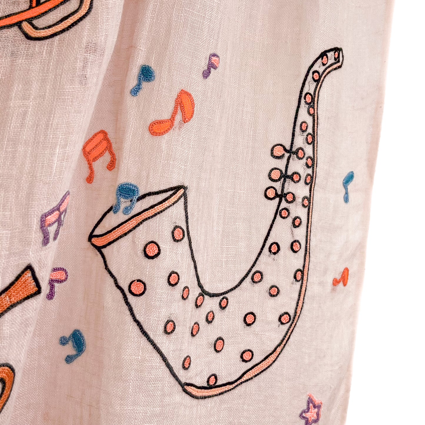 JAZZ pattern wool/silk Allie hand embroidered stole 40cm wide (beige) S-WTA2555JZ_0151 