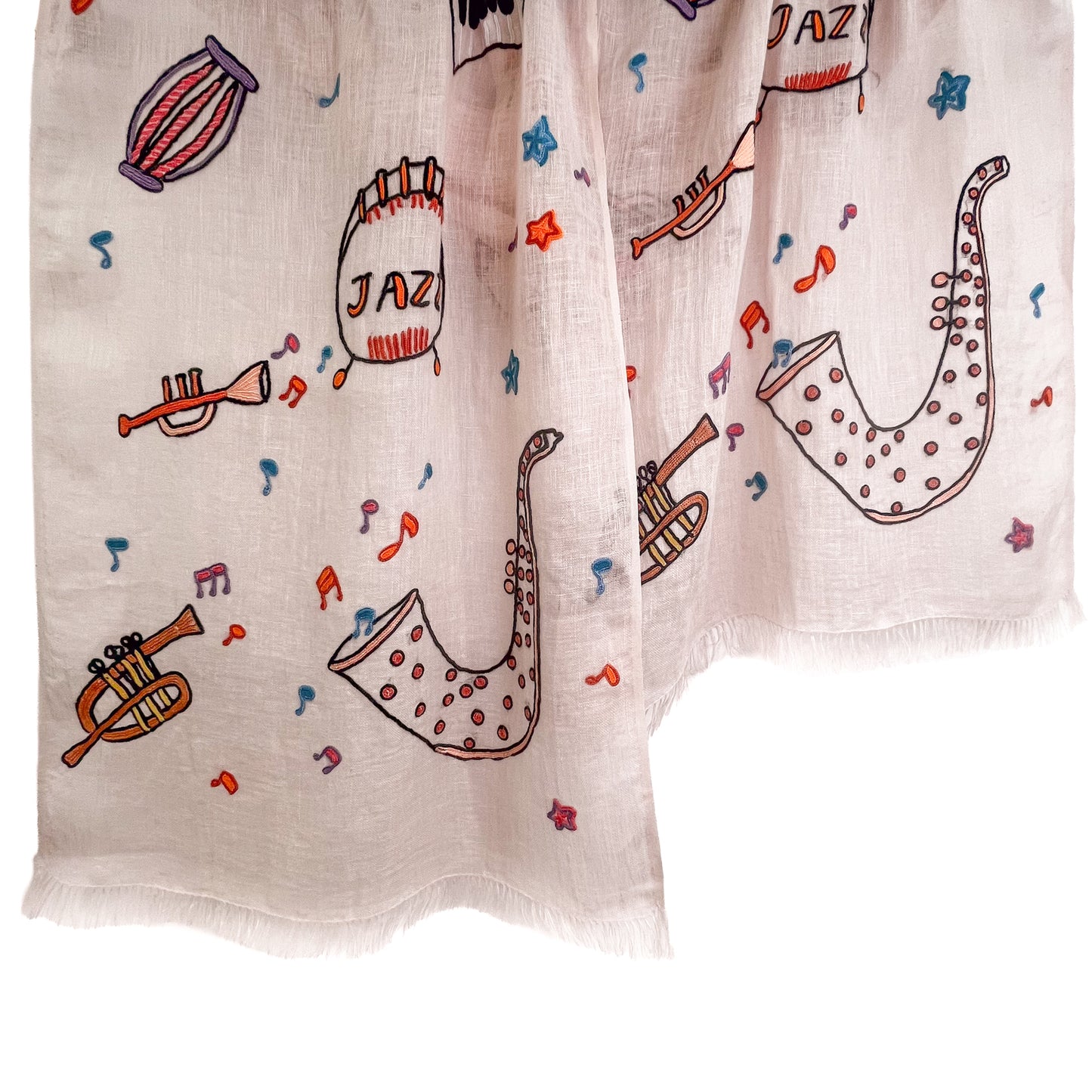 JAZZ pattern wool/silk Allie hand embroidered stole 40cm wide (beige) S-WTA2555JZ_0151 