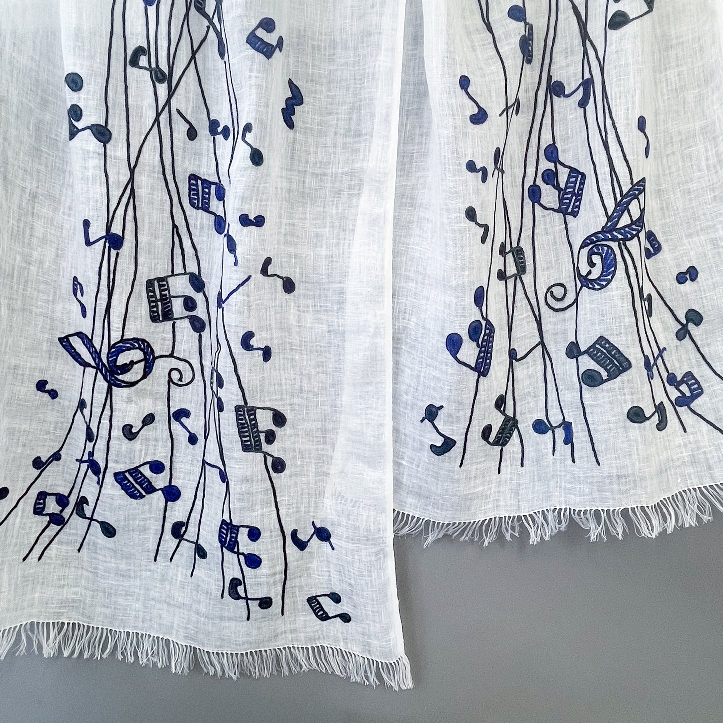 麻素材 アリー手刺繍ストール (ホワイト)