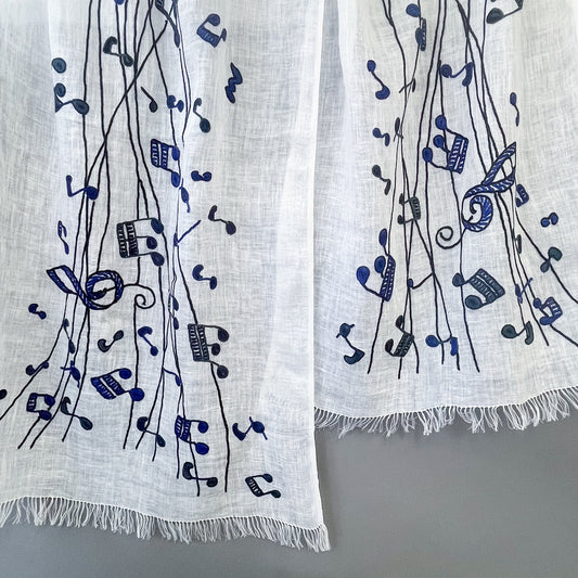 麻素材 アリー手刺繍ストール (ホワイト)