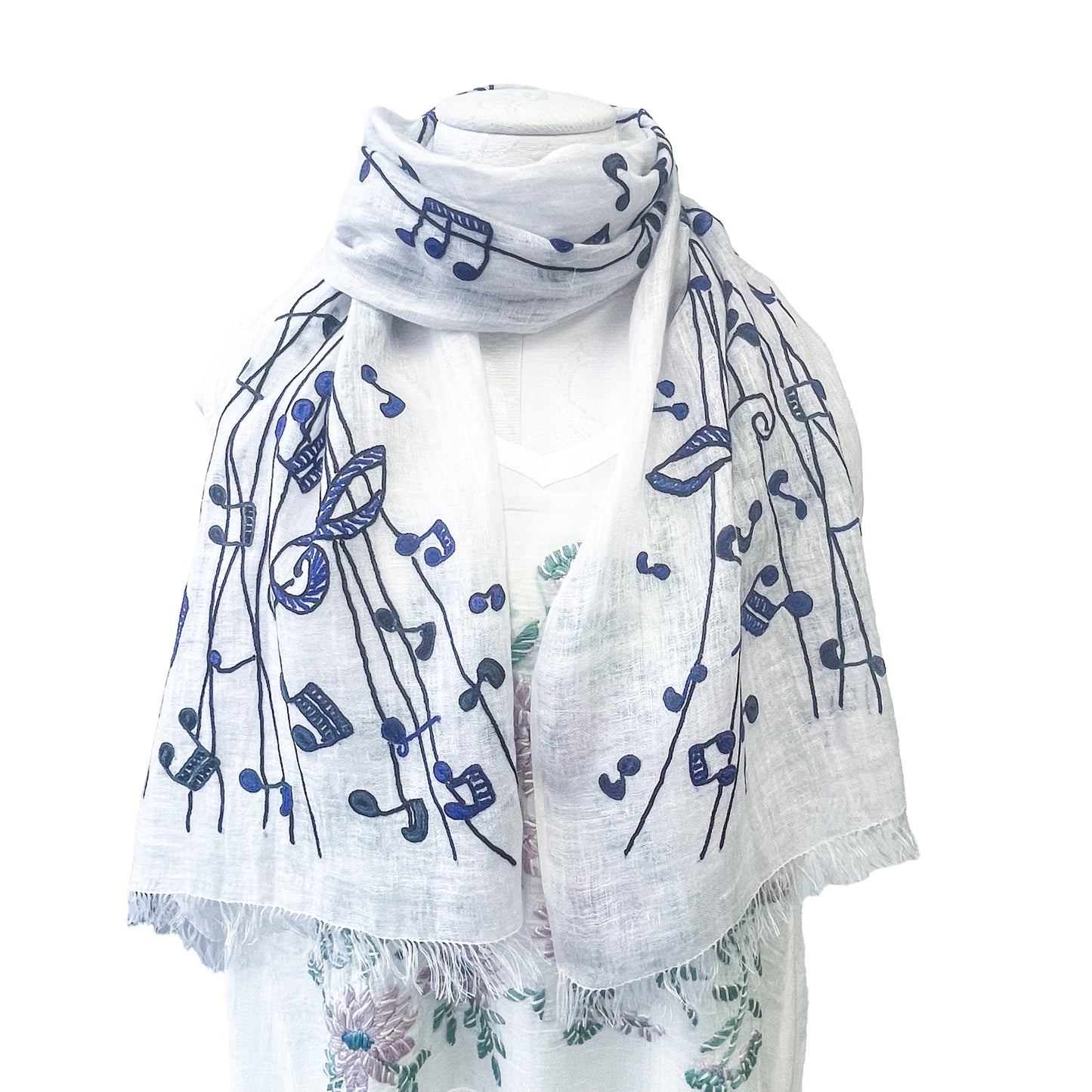 麻素材 アリー手刺繍ストール (ホワイト)