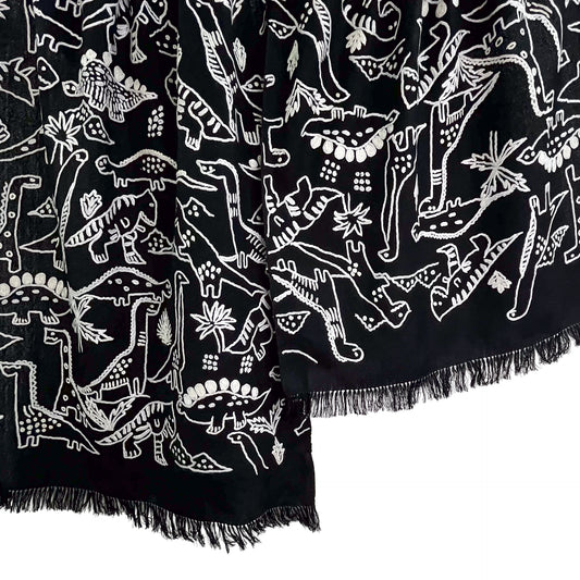 Dinosaur ウール アリー手刺繍ストール(ブラック)