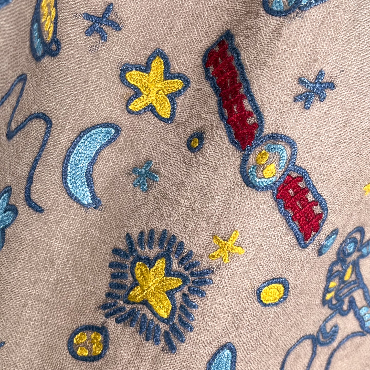 Space Odessey 薄手ウール&シルク アリー手刺繍細幅ストール