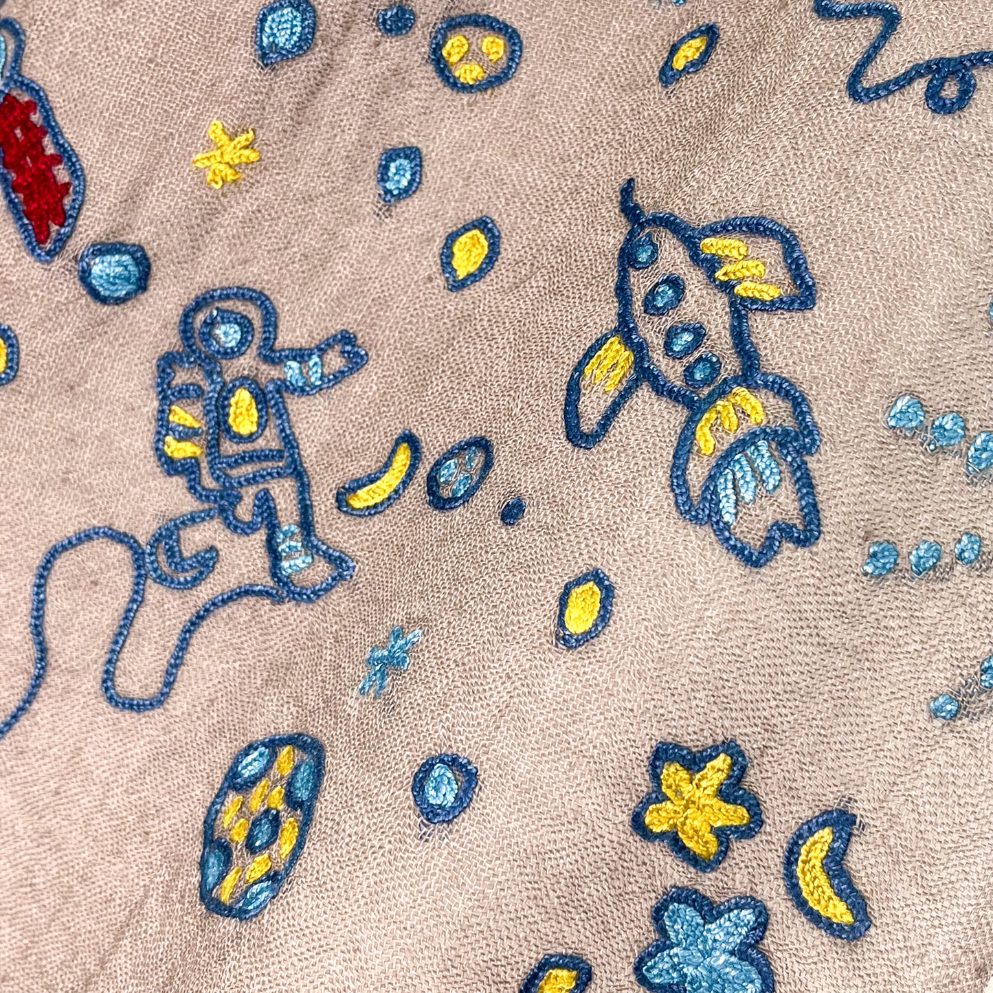 Space Odessey 薄手ウール&シルク アリー手刺繍細幅ストール