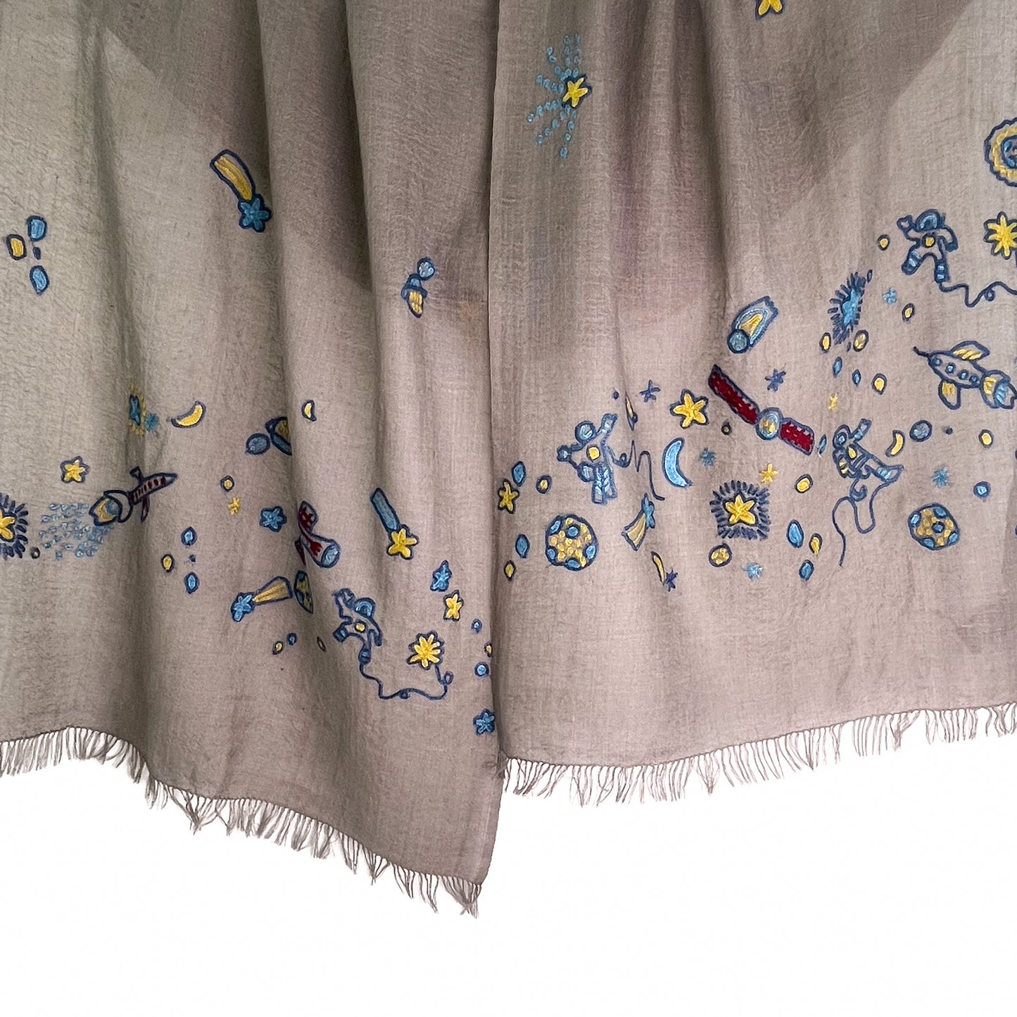 Space Odessey 薄手ウール&シルク アリー手刺繍細幅ストール