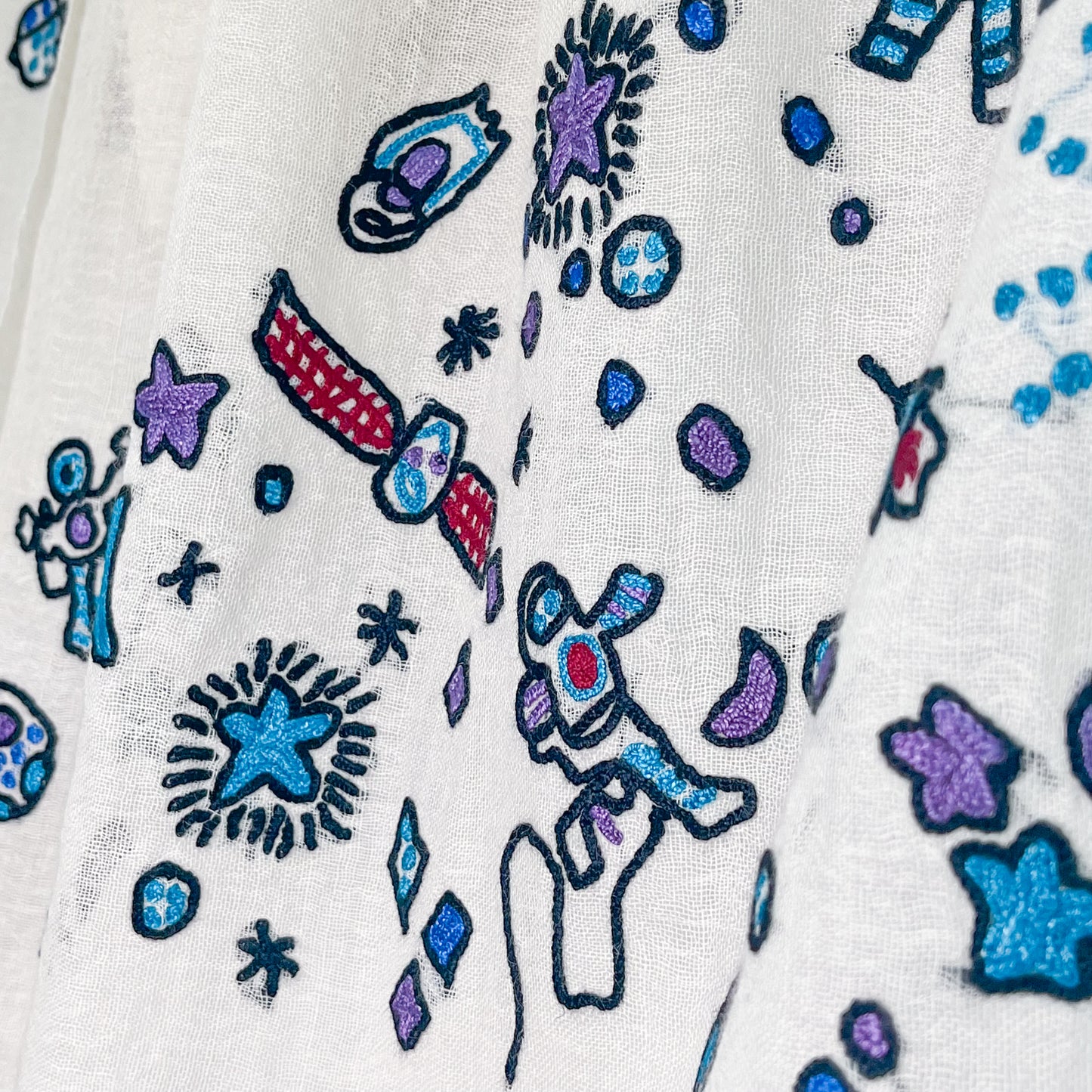 Space Odessey 薄手ウール&シルク アリー手刺繍細幅ストール