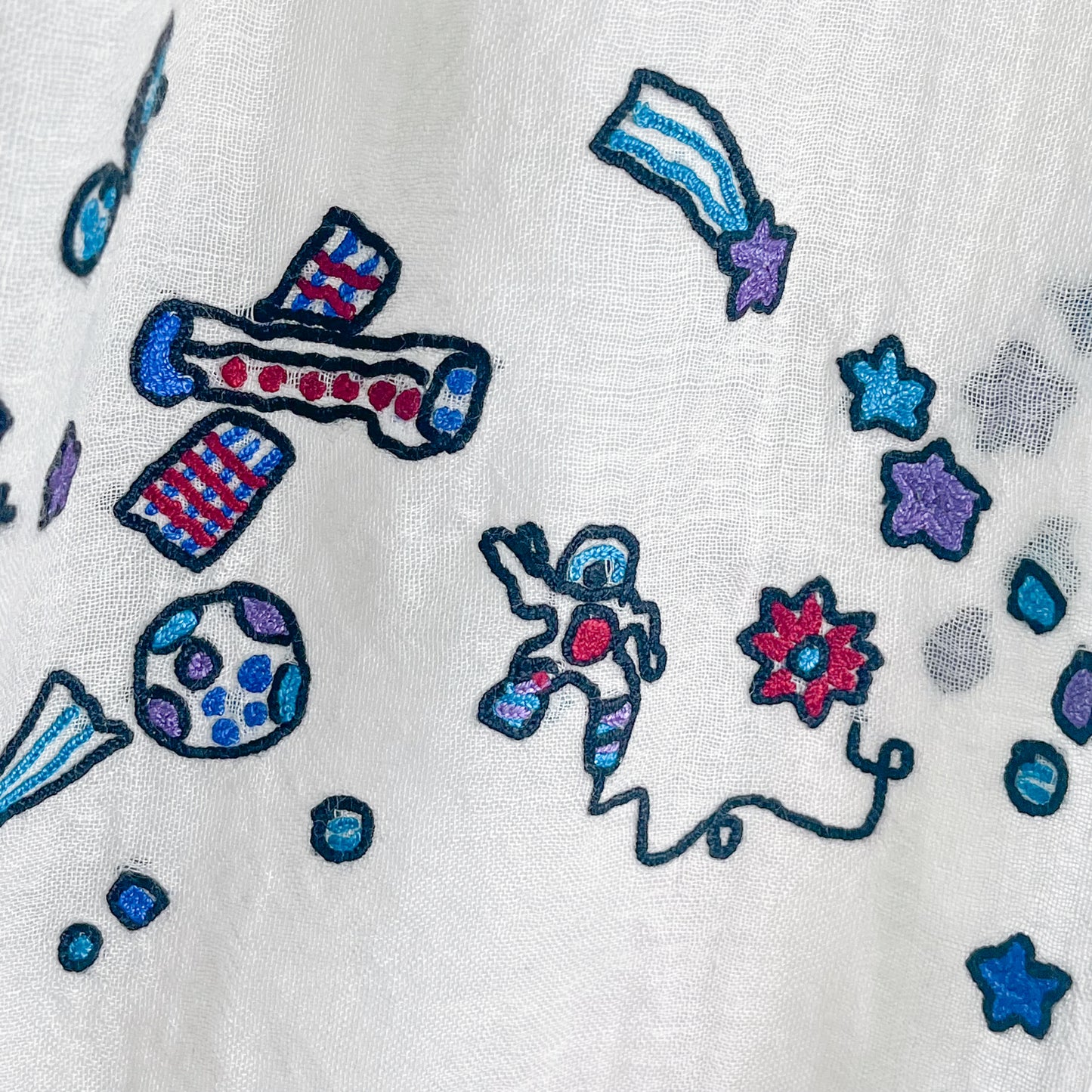 Space Odessey 薄手ウール&シルク アリー手刺繍細幅ストール