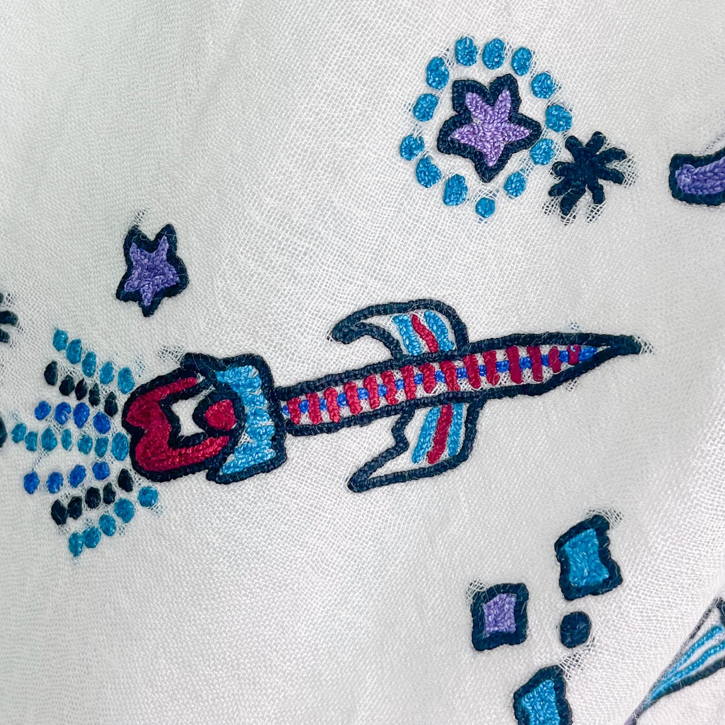 Space Odessey 薄手ウール&シルク アリー手刺繍細幅ストール