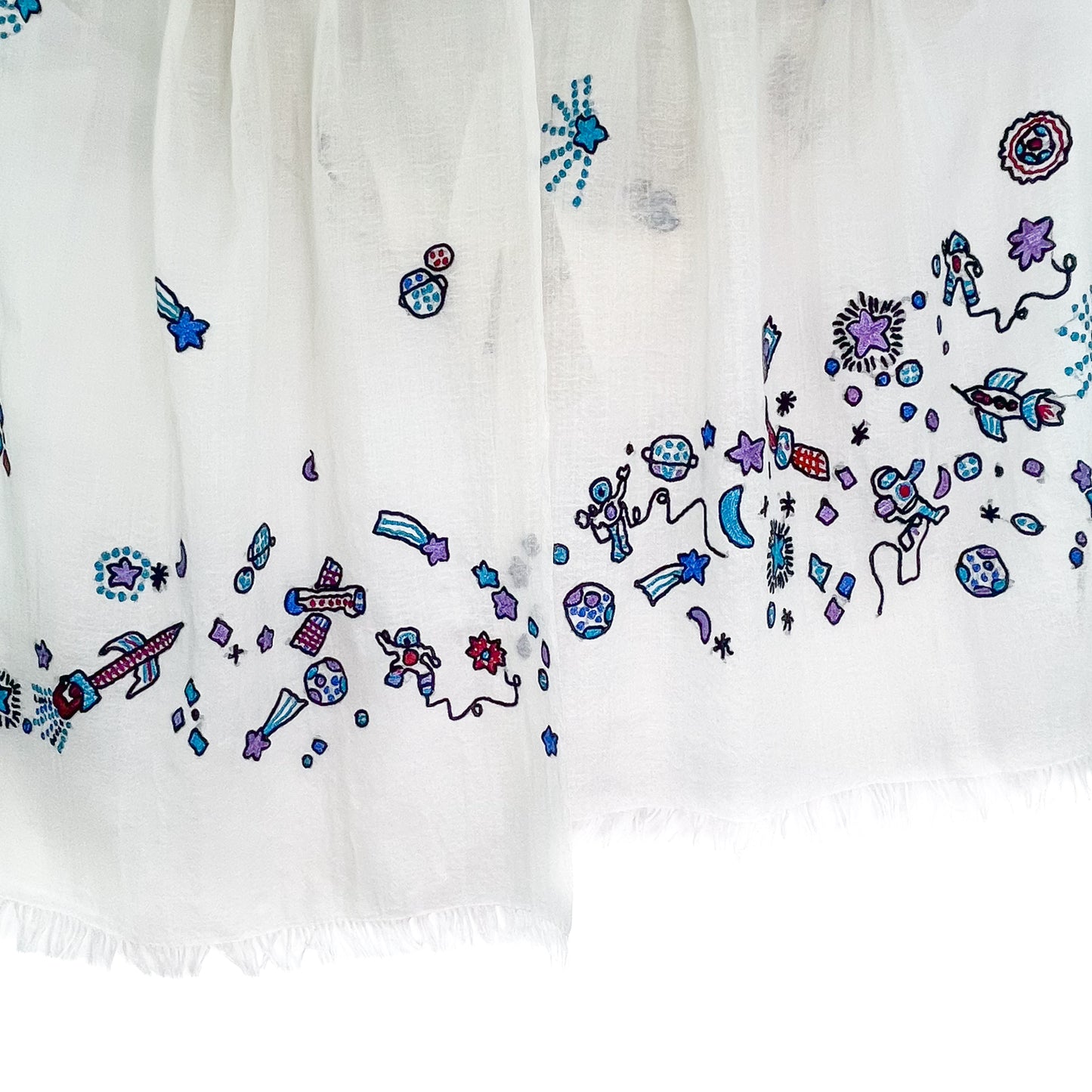 Space Odessey 薄手ウール&シルク アリー手刺繍細幅ストール