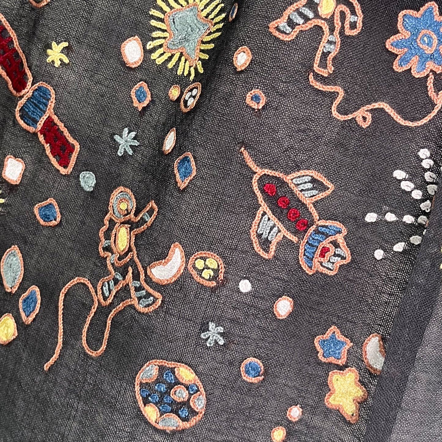 Space Odessey 薄手ウール&シルク アリー手刺繍細幅ストール