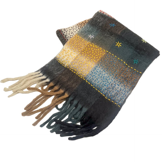 厚手 手刺繍ストール (マルチカラーA)