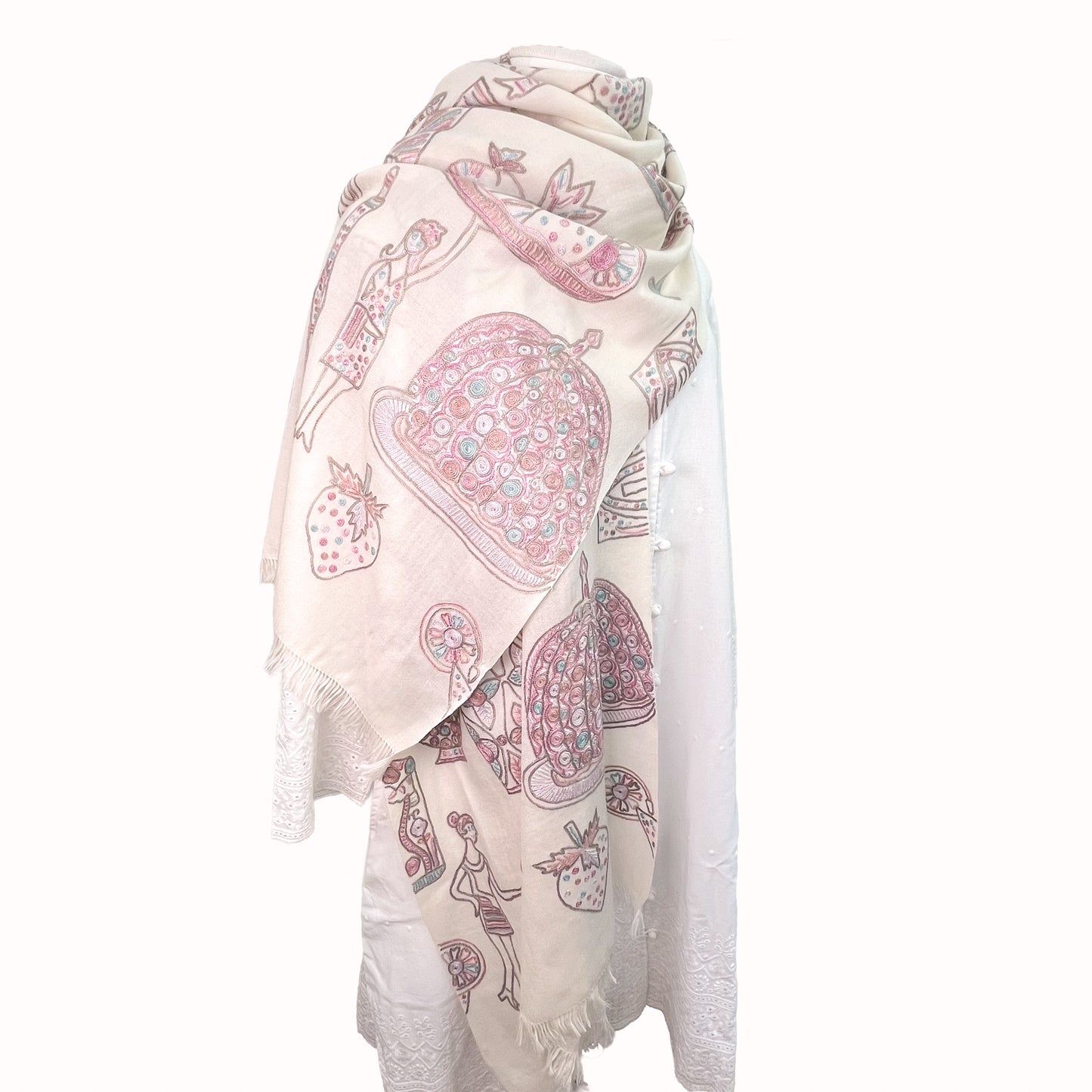 PARTY ファインウールシルク アリー手刺繍ストール (ホワイト)