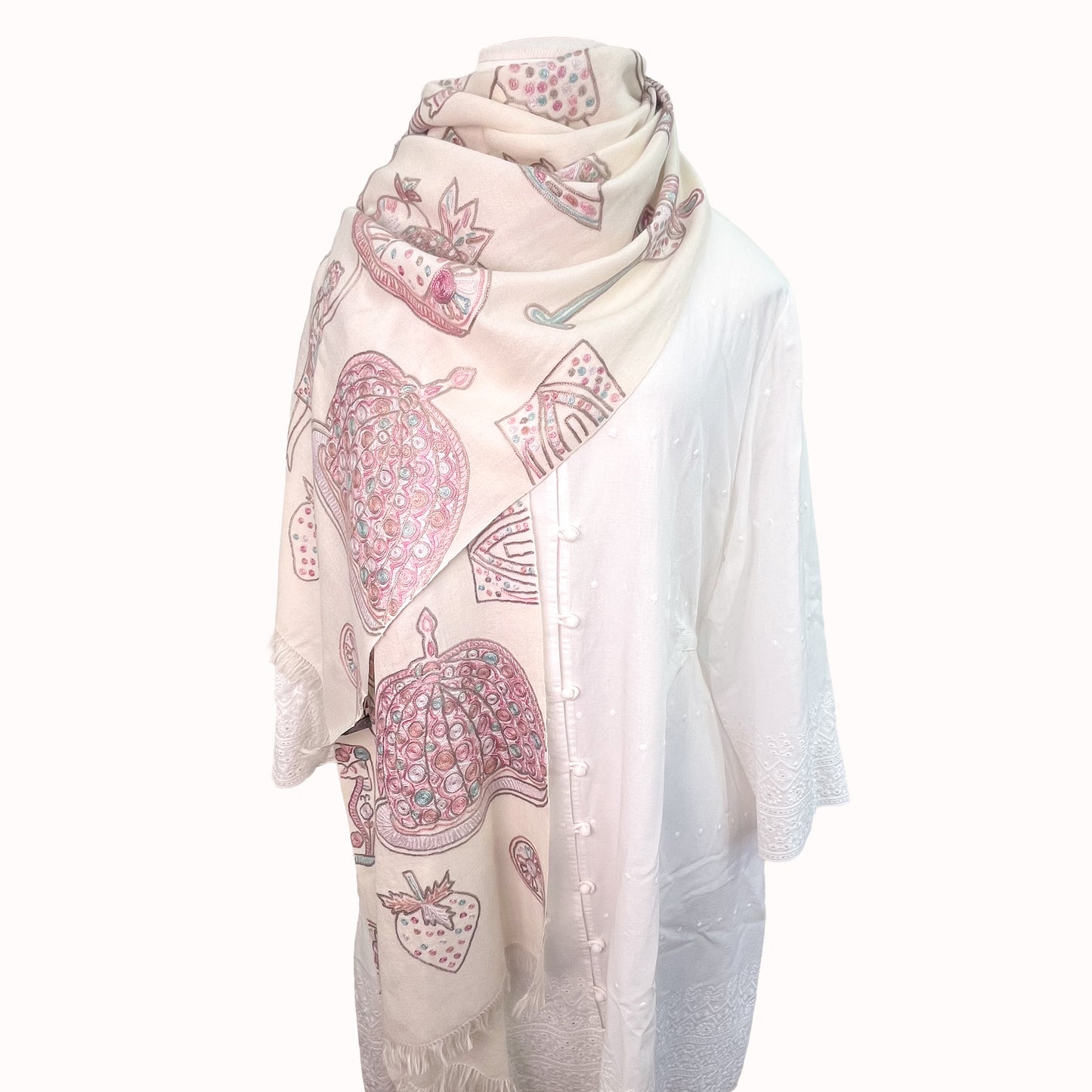 PARTY ファインウールシルク アリー手刺繍ストール (ホワイト)