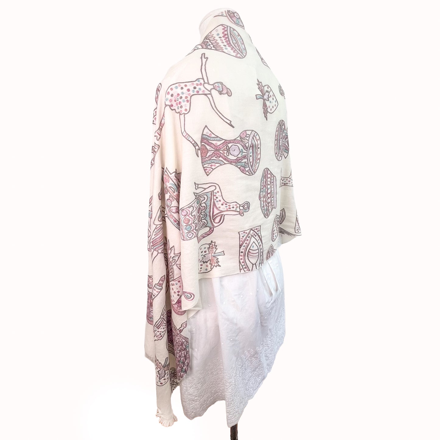 PARTY ファインウールシルク アリー手刺繍ストール (ホワイト)