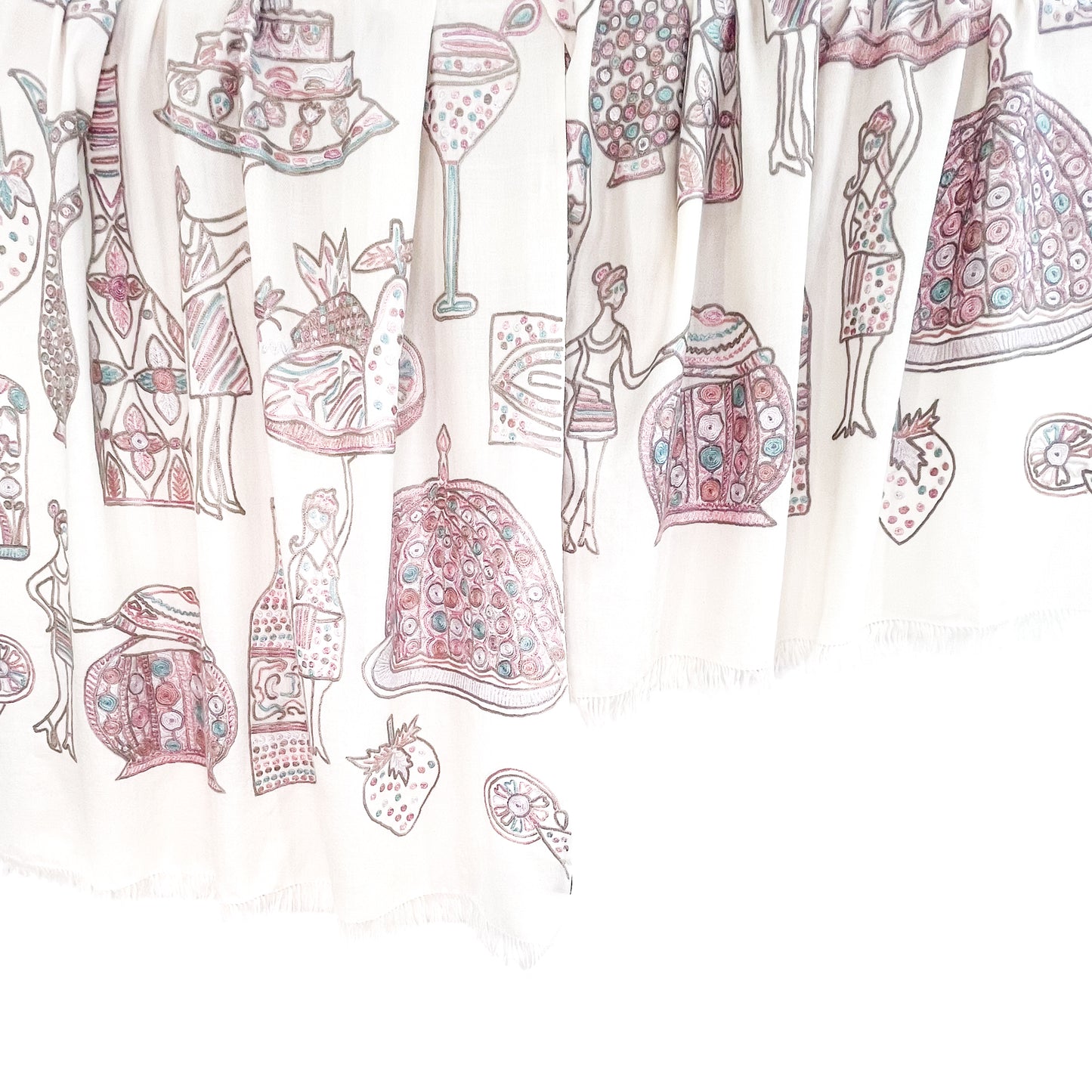 PARTY ファインウールシルク アリー手刺繍ストール (ホワイト)