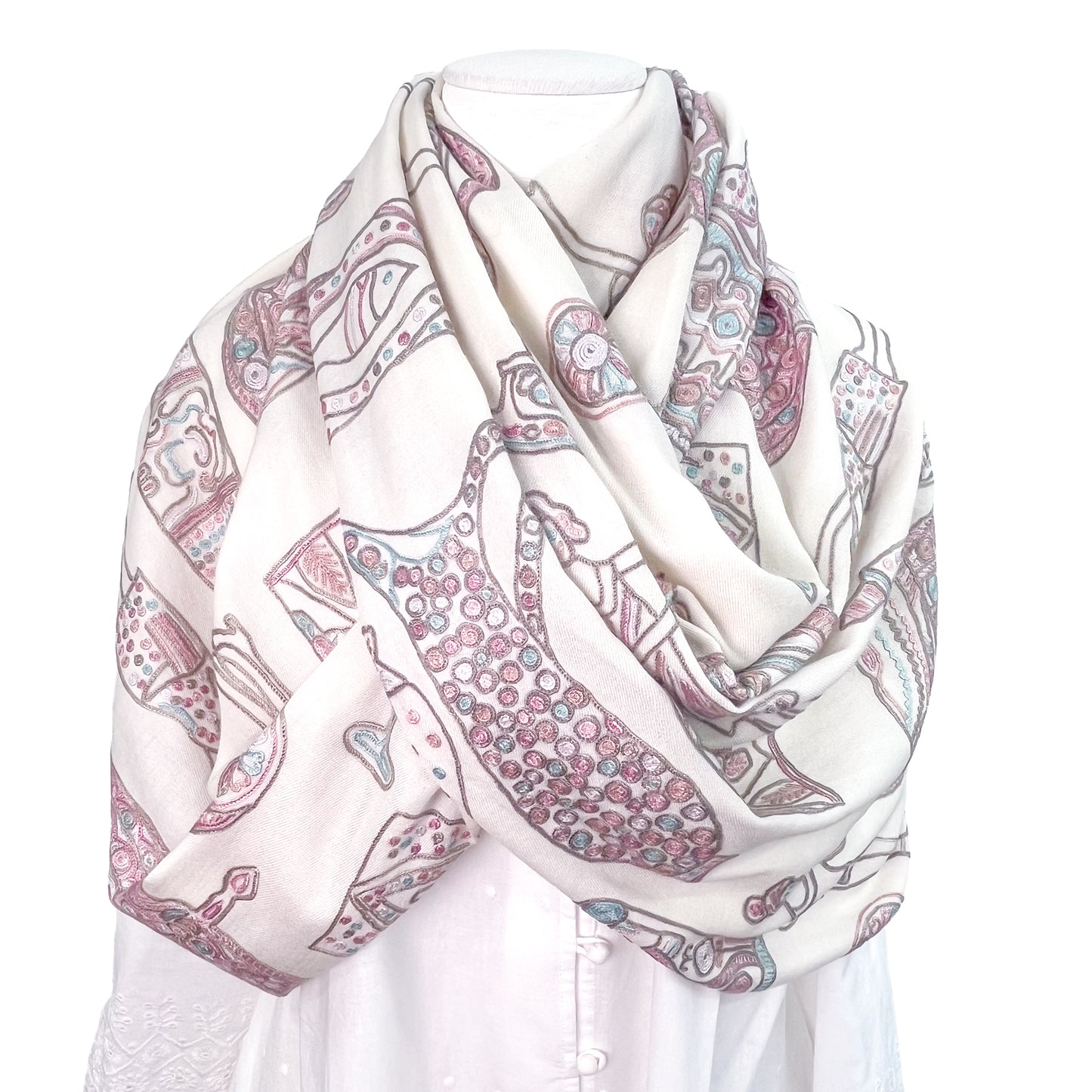 PARTY ファインウールシルク アリー手刺繍ストール (ホワイト)