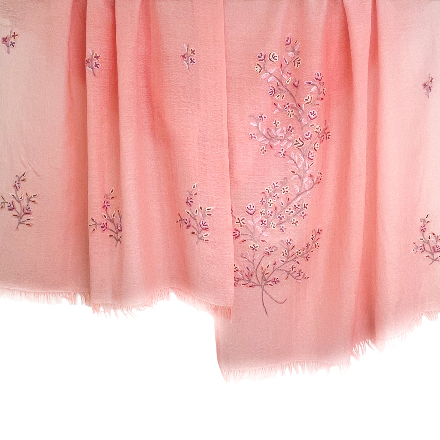 Flower Motif Gift Series Lightweight Wool &amp; Silk Allie Hand Embroidered Stole (Blue Gray)