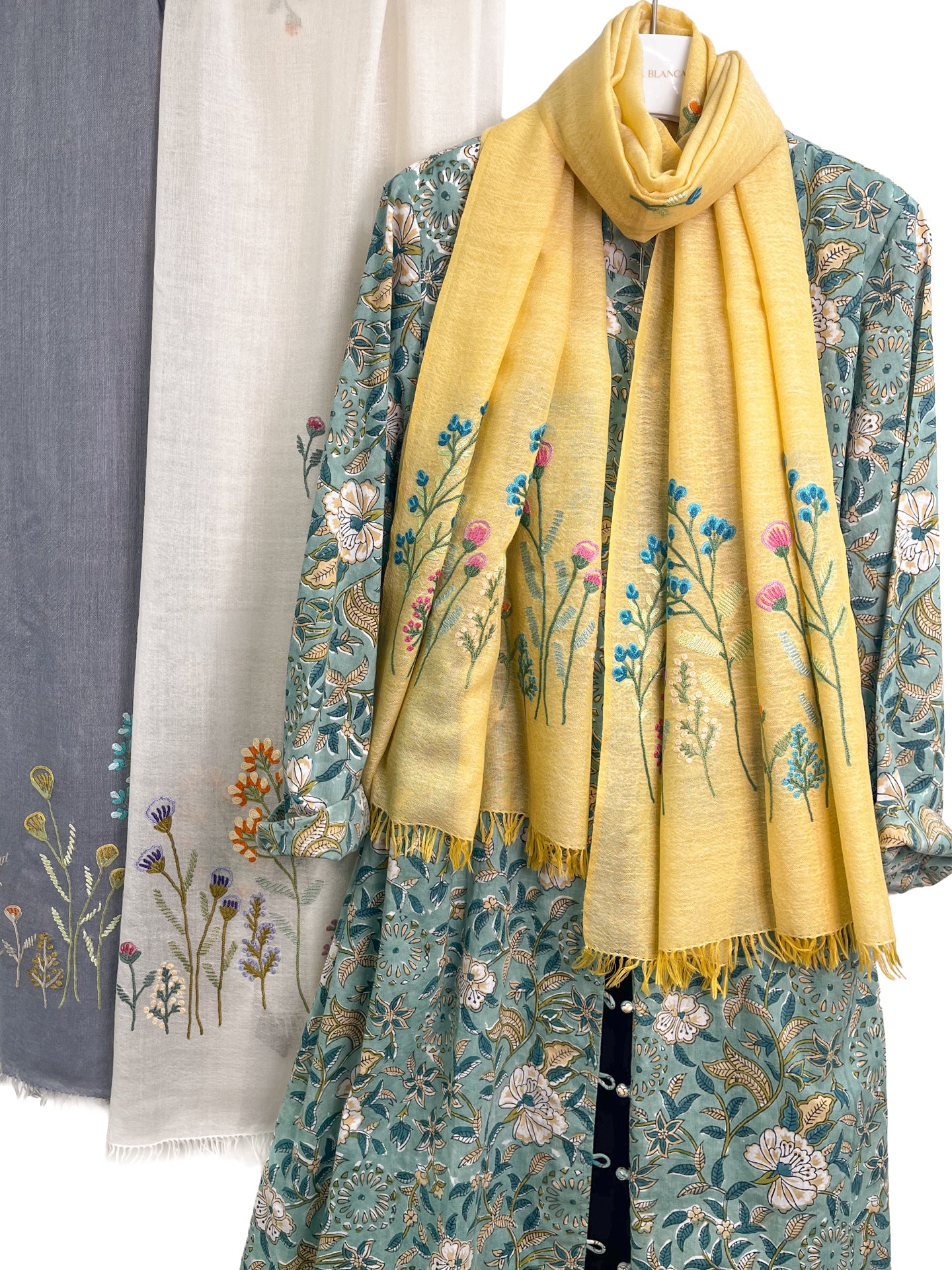 Wool &amp; Silk Ali Hand Embroidered Stole (Yellow)