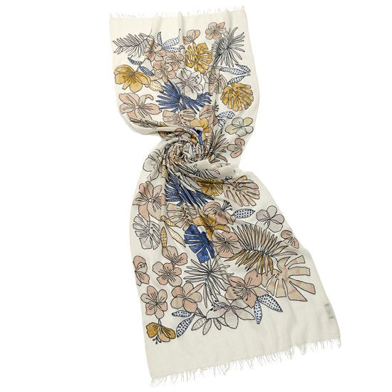 ホワイトジャングル 薄手ウール&シルク アリー手刺繍ストール (ホワイト)S-WTA9016_0271