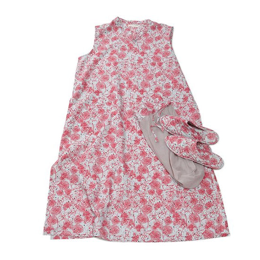 [22% OFF] Free size Tara Blanca Home Original block print One-piece cotton home set with slippers (light gray/red) HG-CPJ0003_0115