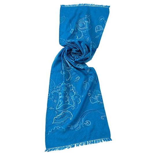 SMALL WILD FLOWER 細幅 ウール アリー手刺繍ストール (ターコイズ)