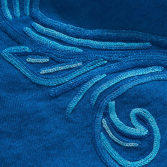 SMALL WILD FLOWER 細幅 ウール アリー手刺繍ストール (ターコイズ)