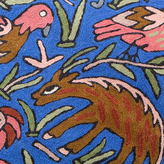 Animal hand-embroidered cushion cover 45cm x 45cm (blue) 