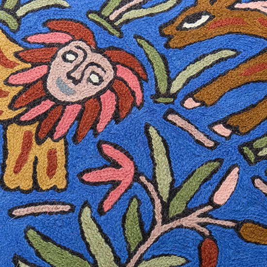Animal hand-embroidered cushion cover 45cm x 45cm (blue) 