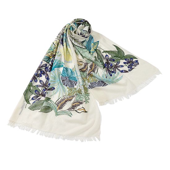 Wool &amp; Silk Ally Hand Embroidered Stole (White)