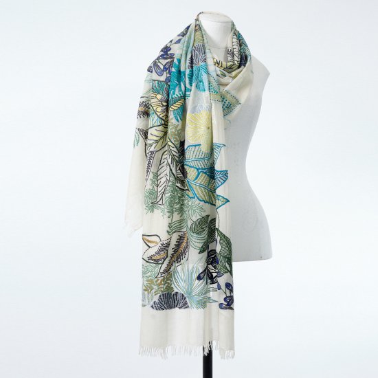 Wool &amp; Silk Ally Hand Embroidered Stole (White)