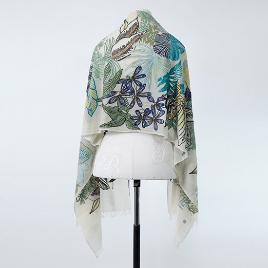 Wool &amp; Silk Ally Hand Embroidered Stole (White)