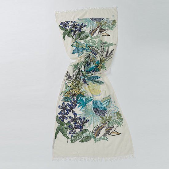 Wool &amp; Silk Ally Hand Embroidered Stole (White)
