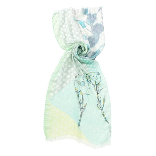 TARA BLANCA Original Print &amp; Ally Hand Embroidered Stole (Light Green)