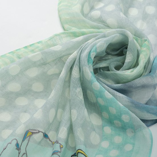 TARA BLANCA Original Print &amp; Ally Hand Embroidered Stole (Light Green)