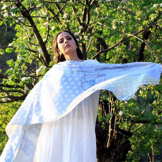 TARA BLANCA Original Print &amp; Ally Hand Embroidered Stole (Lavender)