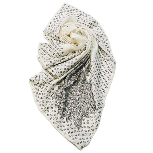 Silk Needle-Embroidered Stole (White)
