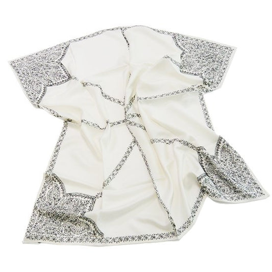 Silk Needle-Embroidered Stole (White)