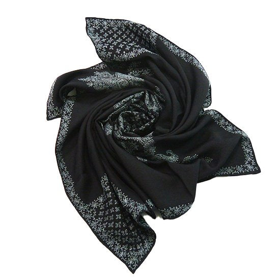 Silk Needle-Embroidered Stole (Black/Light Blue)